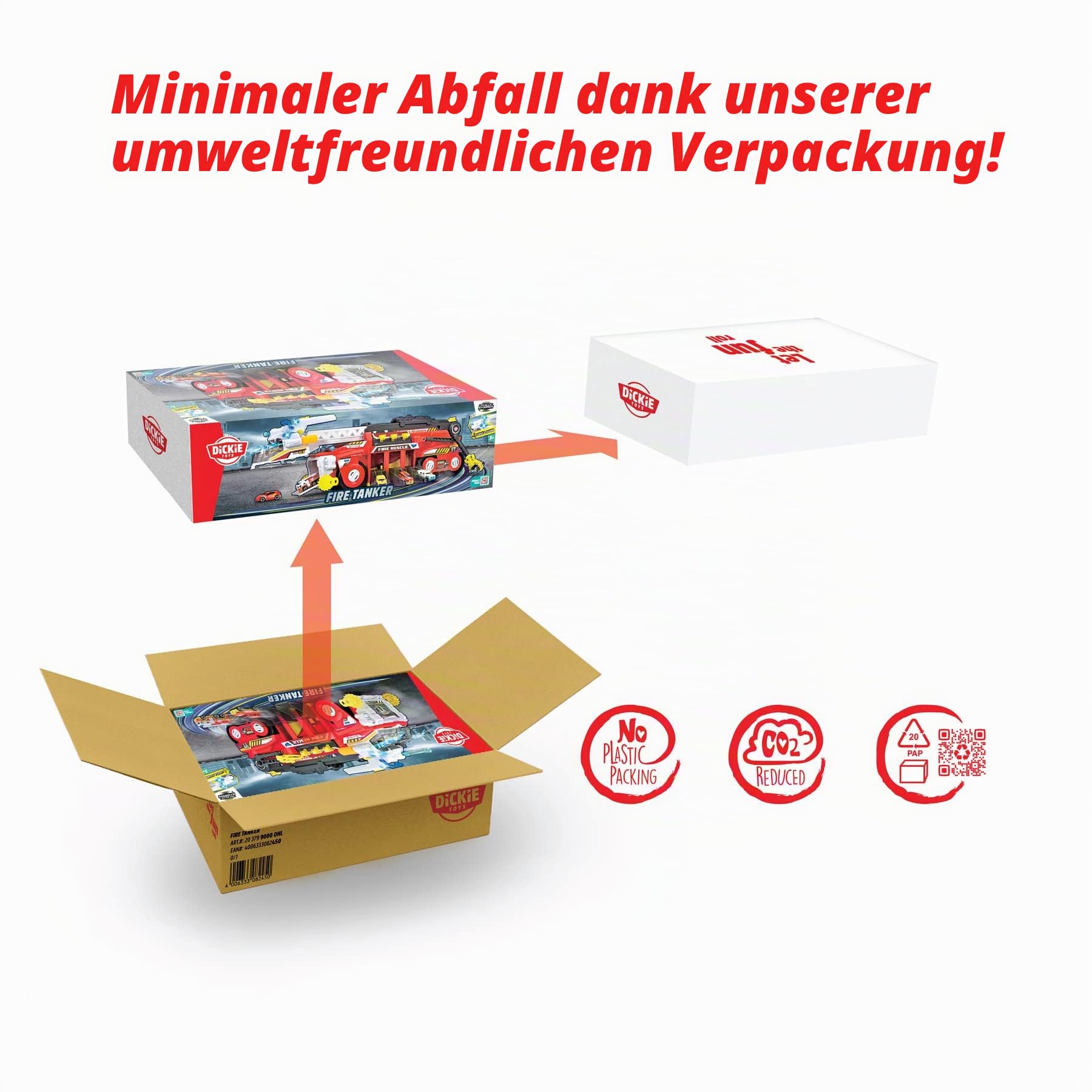 Dickie Toys Rescue Hybrids Feuerwehrauto groß (55 cm) - Rescue Hybrids Feuerwehrauto für Kinder mit Wasser-Spritzfunktion, ausziehbarer Leiter, Licht & Sound + 2 kleine FahrzeugeFire Tanker