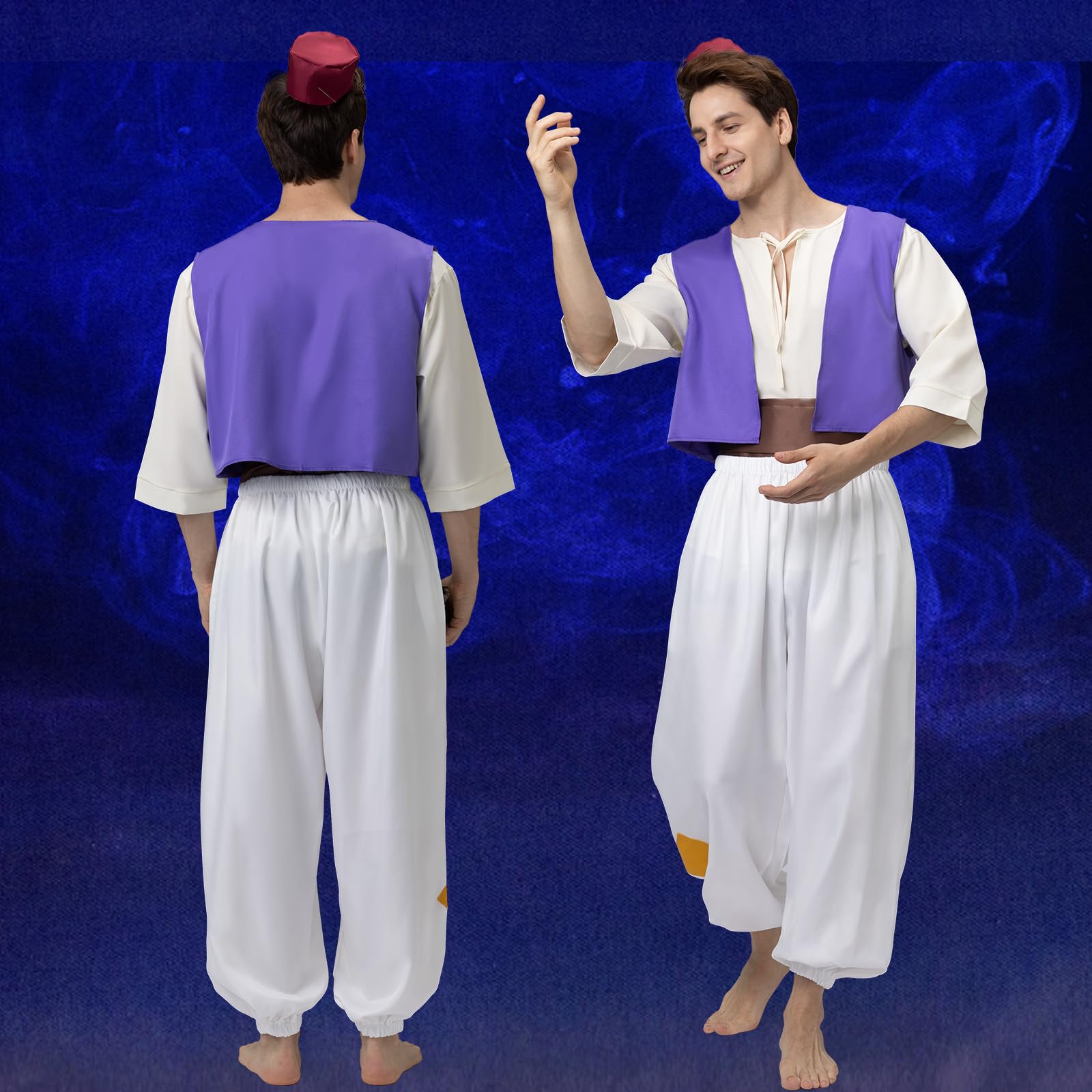 Joellfuner Deguisement Aladin Adulte, Costume Aladin Homme, Deguisement Prince Arabe Homme avec Pantalon Aladin, Lampe Aladin, Gilet Arabe, Chemises, Chapeaux pour Fête de Carnaval à Thème