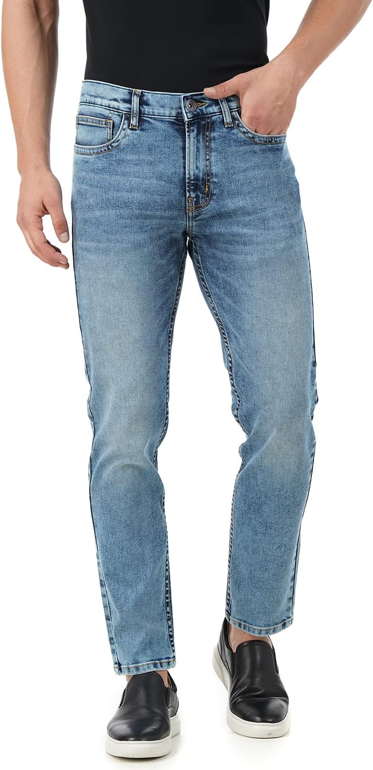 INKD Men's Regular Fit Jeans - Mid-Rise | Cotton Blend | Lightweight | Stretchable Fabric | Contrast Stitch | Classic 5 Pocket Styling | Jeans for Men