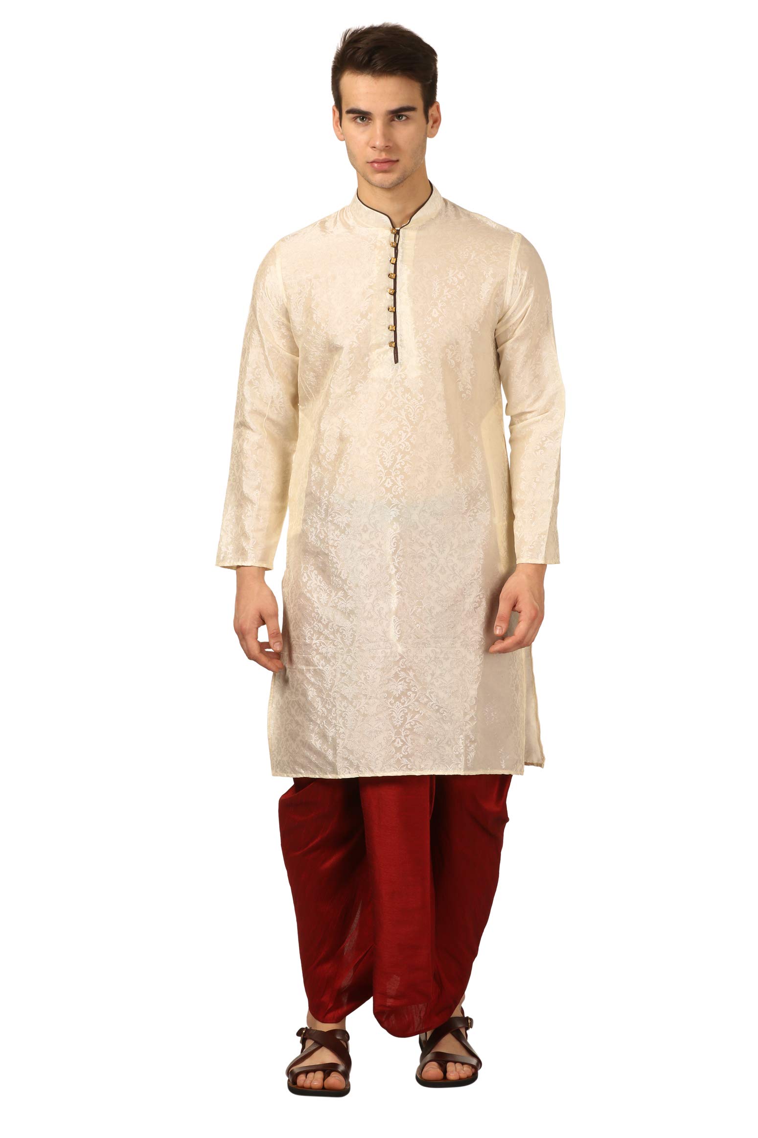 royal kurta Men's Regular Fit Silk Blend Dhoti Kurta Set (Beige)-picture-20