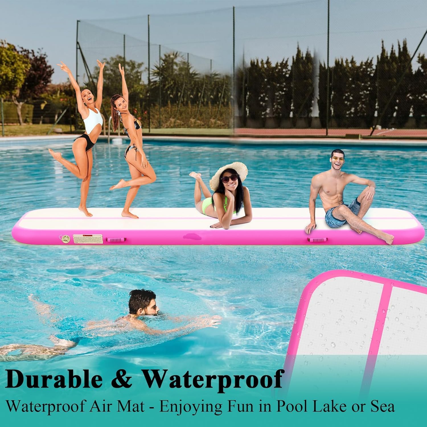 Air Mat Track, tappetino da ginnastica 3/4/5/6 m, gonfiabile, con pompa, tappetino per allenamento, fitness, yoga, per casa e esterni