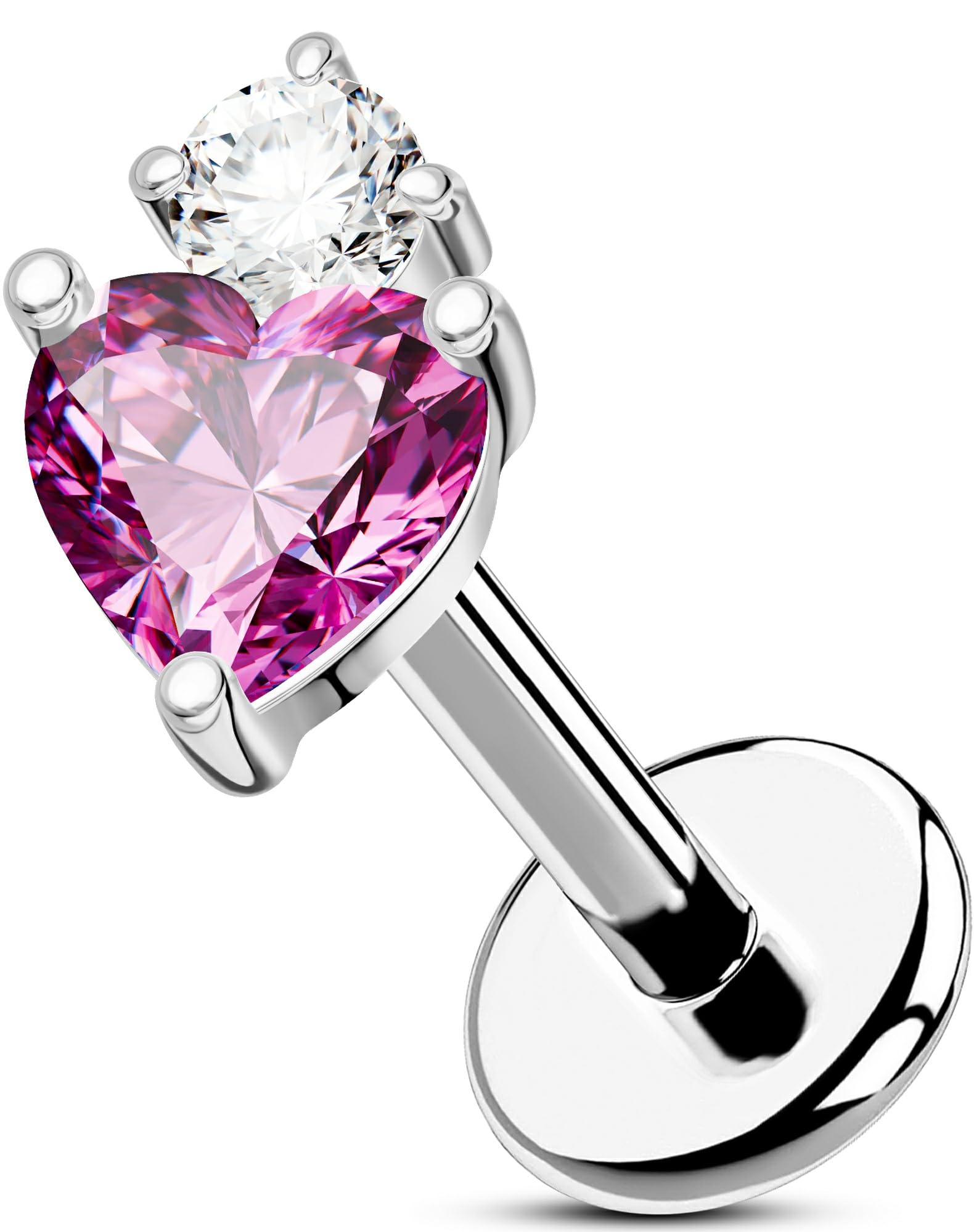 OUFER Body Piercing Labret Stud: 18G Threadless Titanium Heart CZ Labret Piercing Jewelry for Women 6mm Bar Gold/Silver Cartilage Tragus Helix Earring Lip Piercings — view 8