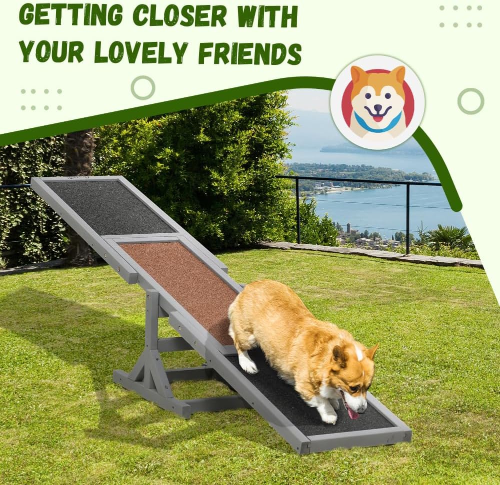 Wooden Dog Agility Seesaw for Training and Exercise, Durable Outdoor Pet Activity Equipment with Anti-Slip Surface, 71" L x 12" W