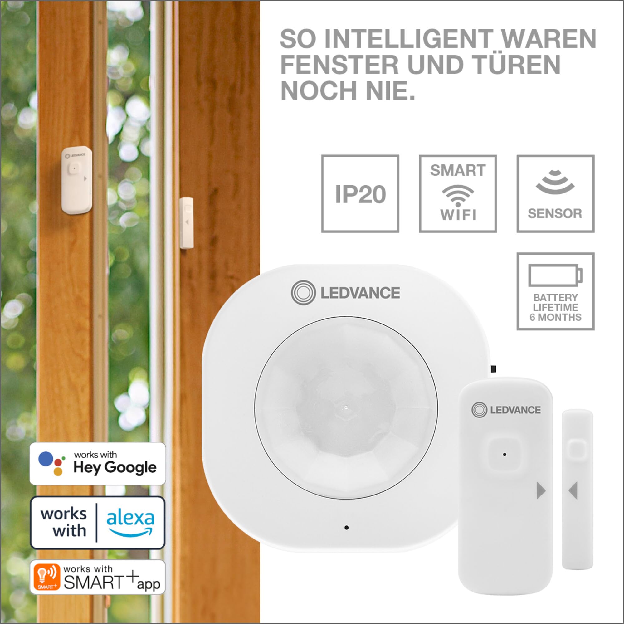 LEDVANCE SMART sensor met WiFi-technologie, Draadloze slimme bewegingsmelder, Melding bij beweging, Activeert slimme apparaten en scènes, 4-pack