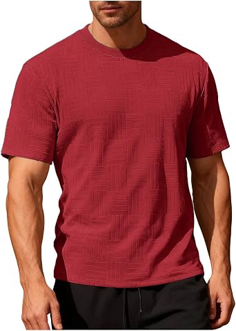Mens Short Sleeve T-Shirts Jacquard Tee Shirts Summer Casual Tshirts Solid Color Blouse Tops
