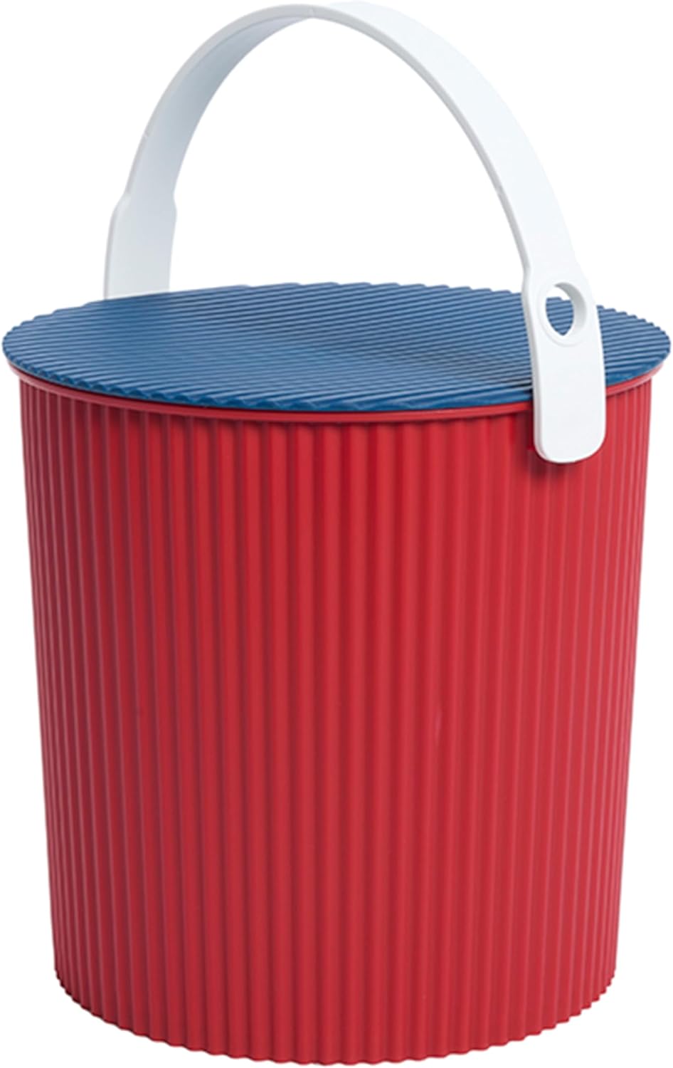Hachiman Large Bucket - 2.6 Gallon Heavy Duty Bucket with Lid and Handle - Hands-Free Filling - Easy to Stack and Store - Indoor Outdoor Use - 10.4" x 11.1" - Red, Blue, White