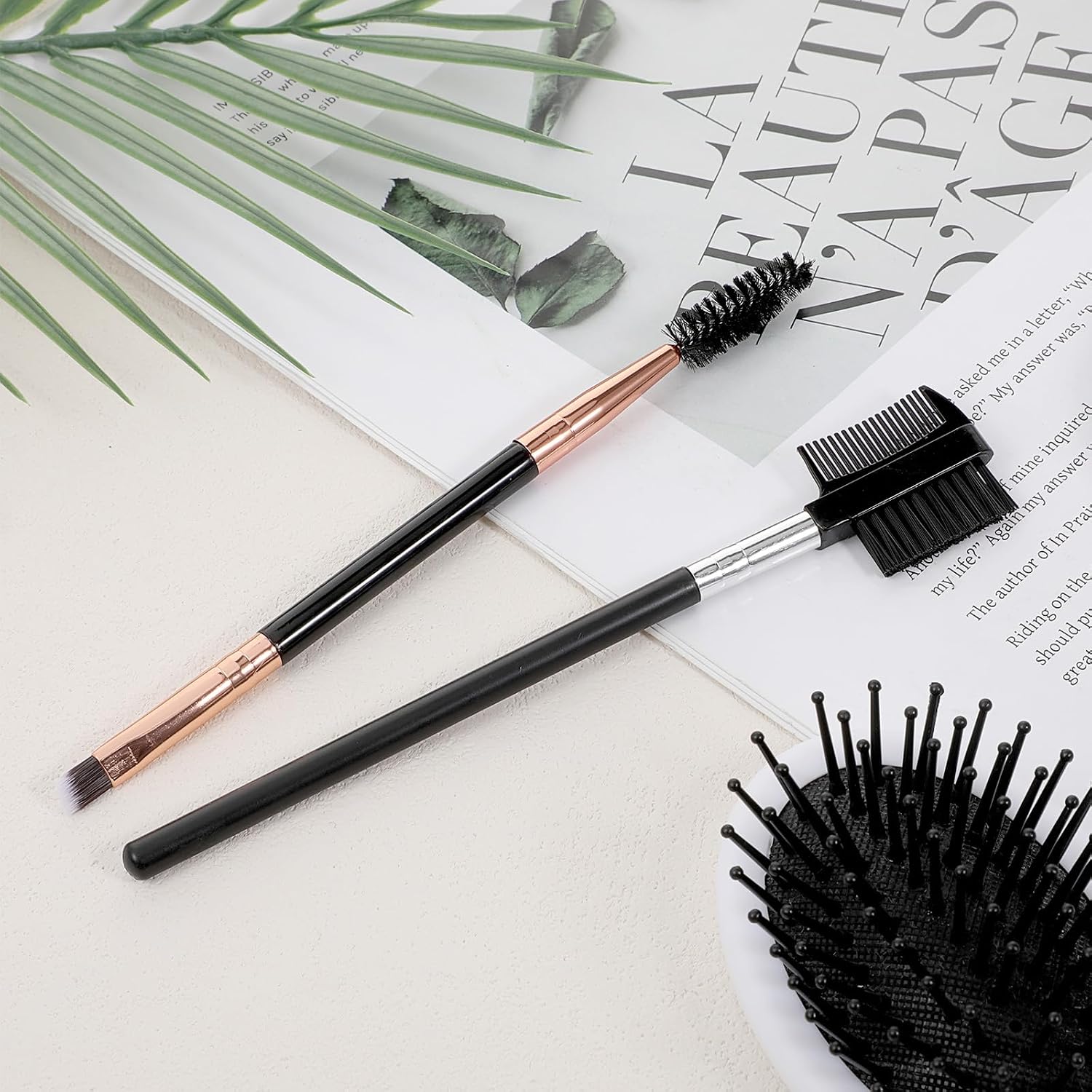 2 Pcs Eyelash Comb and Eyebrow Brush Comb, Professional Double-Ended Eyebrow and Eyelash Brush, Angled Eye Brow Brush and Spoolie, Makeup Grooming Tool for Shaping Brows and Lashes