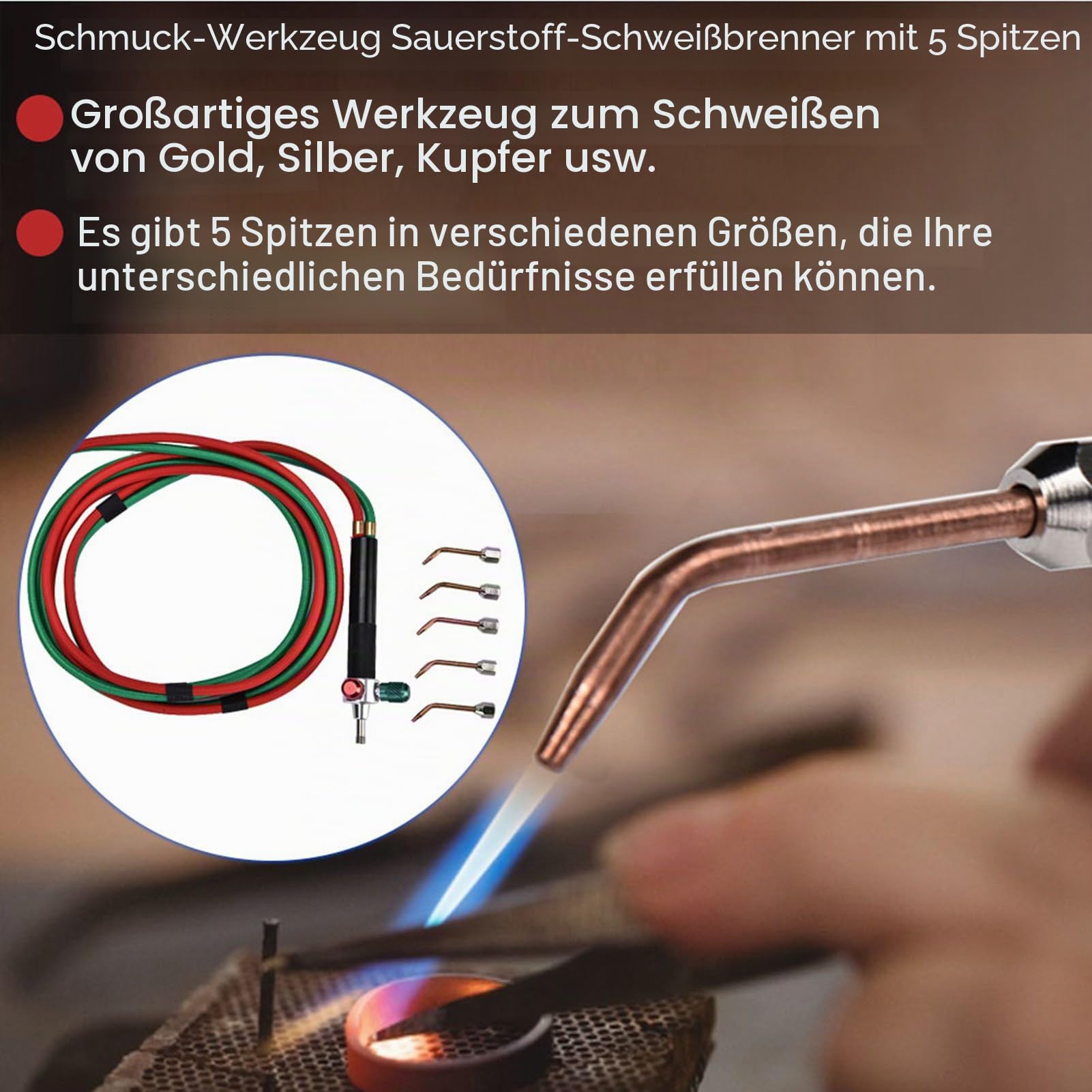 Dauerhaft Schweißbrenner Werkzeug Set 5 Spitzen Mini Gas Brenner für Metall und Schmuck Sauerstoff Brenner Sprühschweiß Pistole Zubehör Schmuckverarbeitung Ausbildung