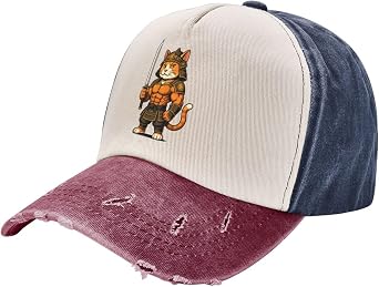Washed Japanese Samurai Cat Tattoo Baseball Cap Adjustable Denim Hat for Men Women