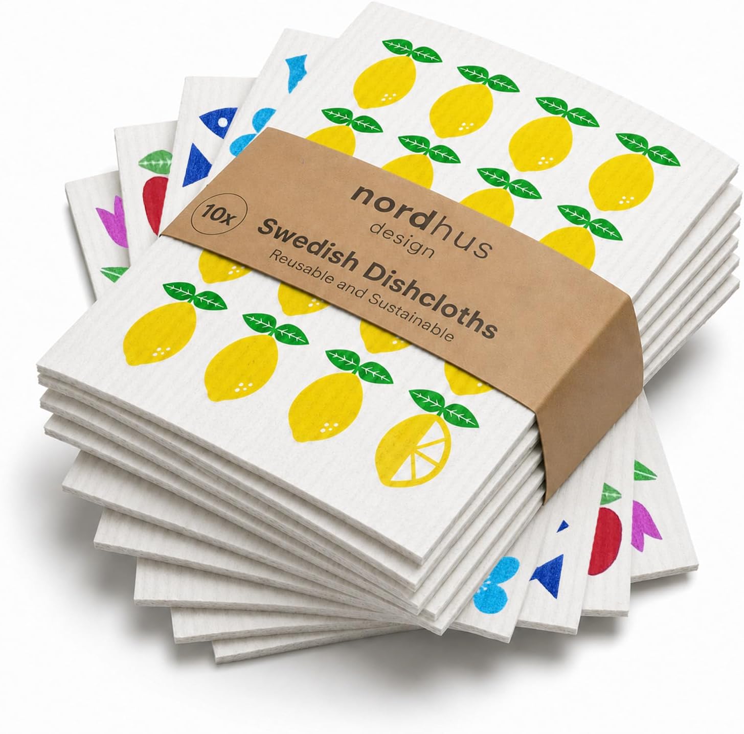 Nordhus Design Swedish Dishcloths (10 Pack) – Reusable Swedish Dish Cloths for Kitchen, Eco Friendly Cellulose Sponge Cloth, Ultra Absorbent, Odor Free, Replaces Paper Towels, Washable & Compostable