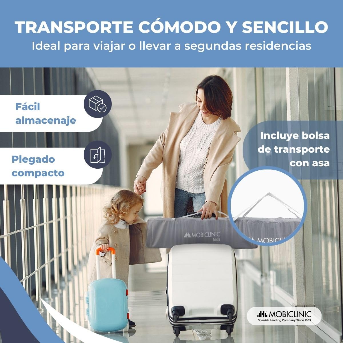 Mobiclinic®, Parque Infantil Bebe, 2 en 1, Cuna de Viaje, Bolsa Transporte, Plegable, Entrada Lateral, 0-3 años, Multifunción, Sleepland, Malla Transpirable, 2 Ruedas con Freno, Colchón Extraíble