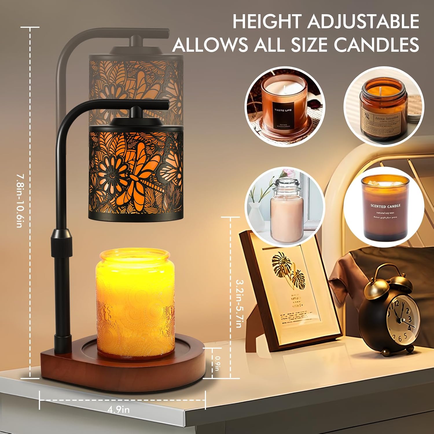 Candle Warmer Lamp with Timer & Dimmer- Electric Wax Melt Warmer with Adjustable Height for Scented Candles, Home Décor Fragrance and House Warming Birthday Gifts for Women Mom