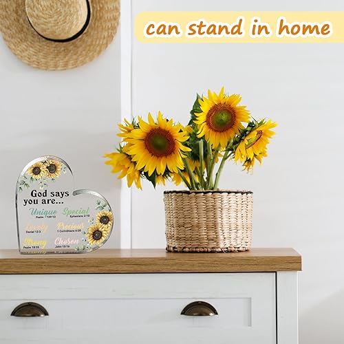 Miniatura 2 de Chunful Regalo cristiano para mujeres, girasoles, regalos para oficina, oraciones inspiradoras de pisapapeles, escritura religiosa, flor