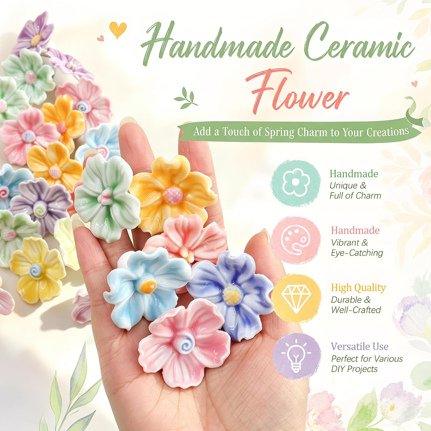30Pcs 3D Ceramic Mosaic Flowers for DIY Crafts, Iridescent Glass Tiles