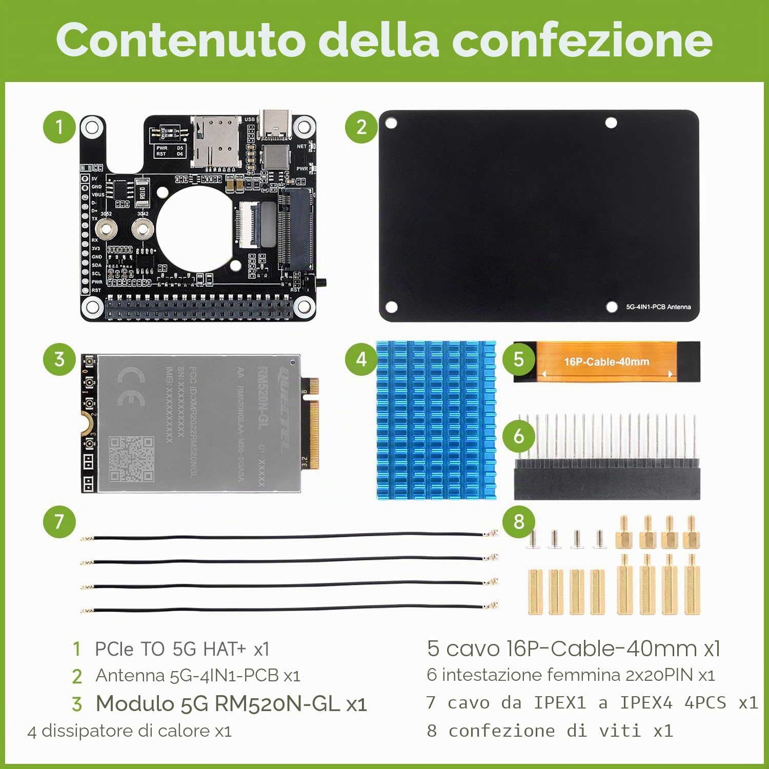 Waveshare PCIe To 5G/4G/3G HAT For Raspberry Pi 5, High-Speed, Compatible With 3042/3052 Package SIMCom/Quectel 5G Module, Compatible With Pi/OpenWRT/Windows/Linux Systems, with RM520N-GL 5G Module