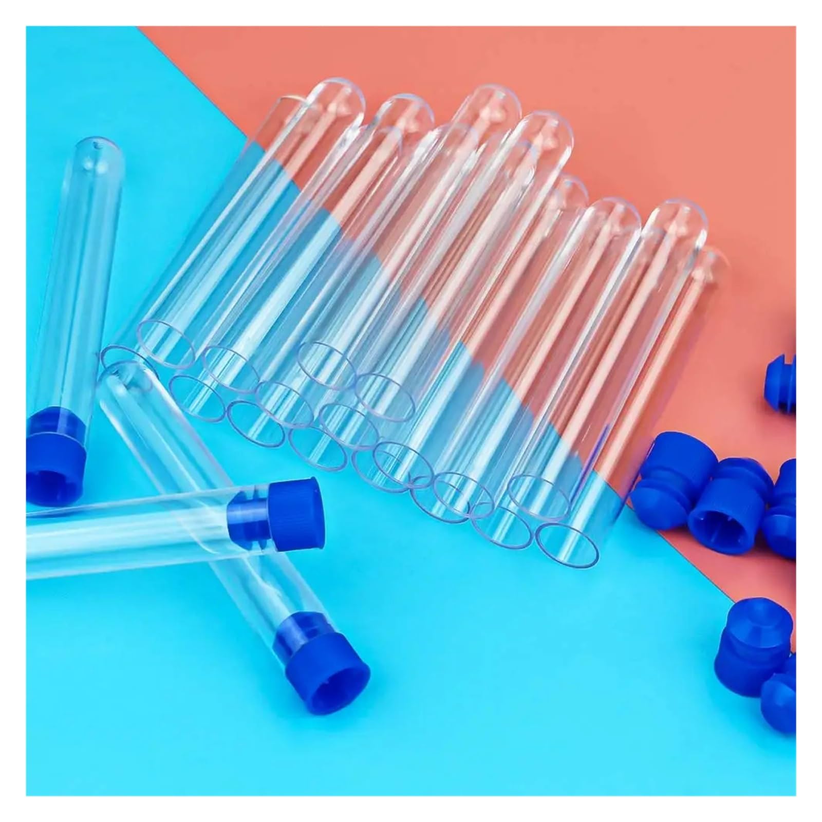 yingyingjia 50 szt. 13 ml przezroczystych plastikowych probówek z niebieską zatyczką, 16 x 100 mm pojemnik na fiolki, probówki na próbki do płynów, eksperymenty naukowe