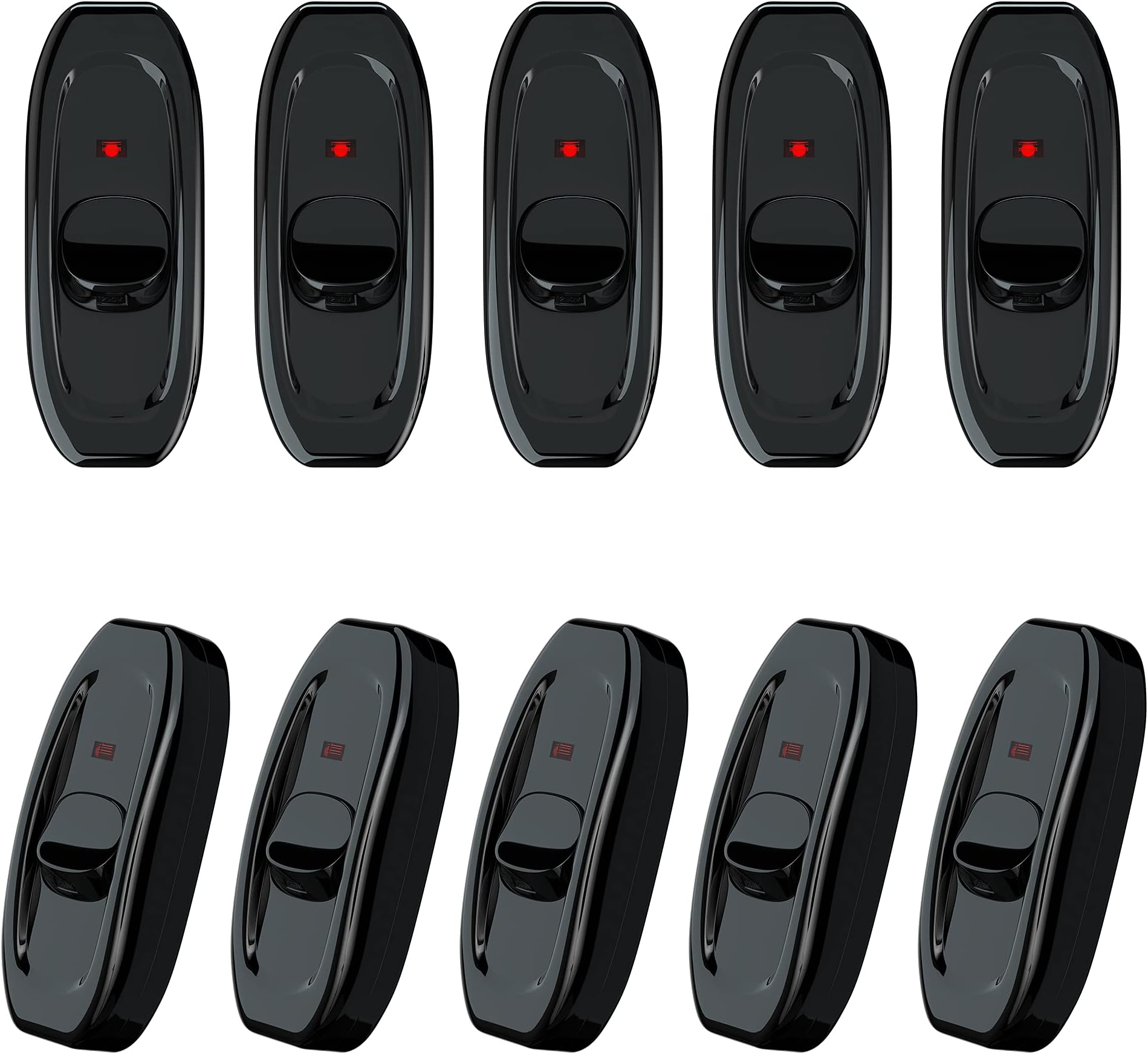 Appliance Switch On/Off Button Table Lamp Desk Light In-line Cord Switch 250V 10A,Black-10 pack
