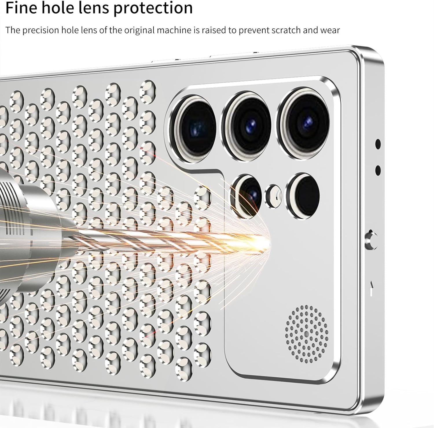 Metal Case for Samsung Galaxy S25 Ultra/S25 Plus/S25, Fine Lens Hole Protective Aluminum Alloy Cover Cooling Hollow Aromatherapy Shell,Black,S25 Ultra