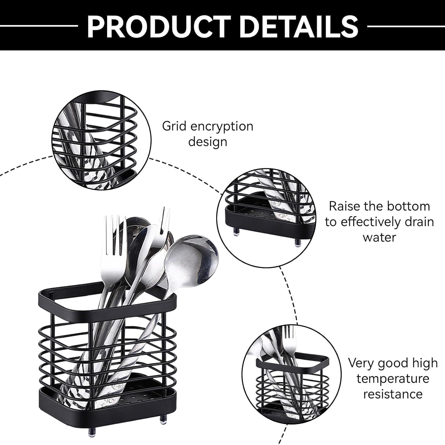 Utensil Drying Rack Basket, Silverware Drying Basket Kitchen Sink Utensil Holder with Drain, Dishwasher Utensil Rack Wall Mounted for Chopsticks Spoons Forks, 12x11x9cm - Image 6