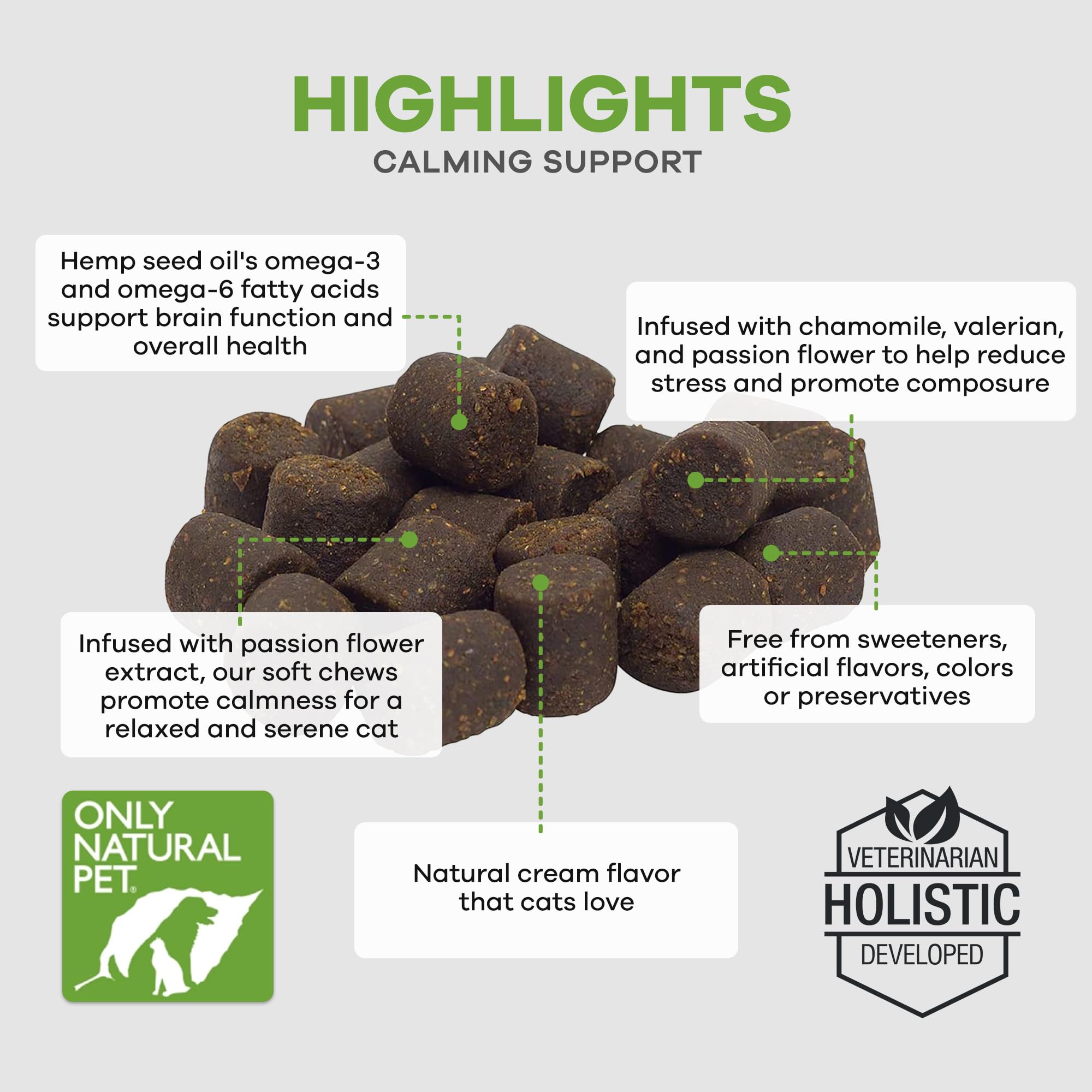Only Natural Pet Calming Hemp Soft Chews - Relaxation Composure Sedative Tranquilizer Treats for Cat Stress Reduction w/Soothing Botanicals Supports Sleep Aid Quiet Travel Chill Vet Visit - 60 Count - image 7