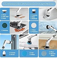 Vista 3 de Limpiador eléctrico giratorio, cepillo de limpieza inalámbrico con 8 cabezales de cepillo reemplazables y mango de extensión ajustable, cepillo