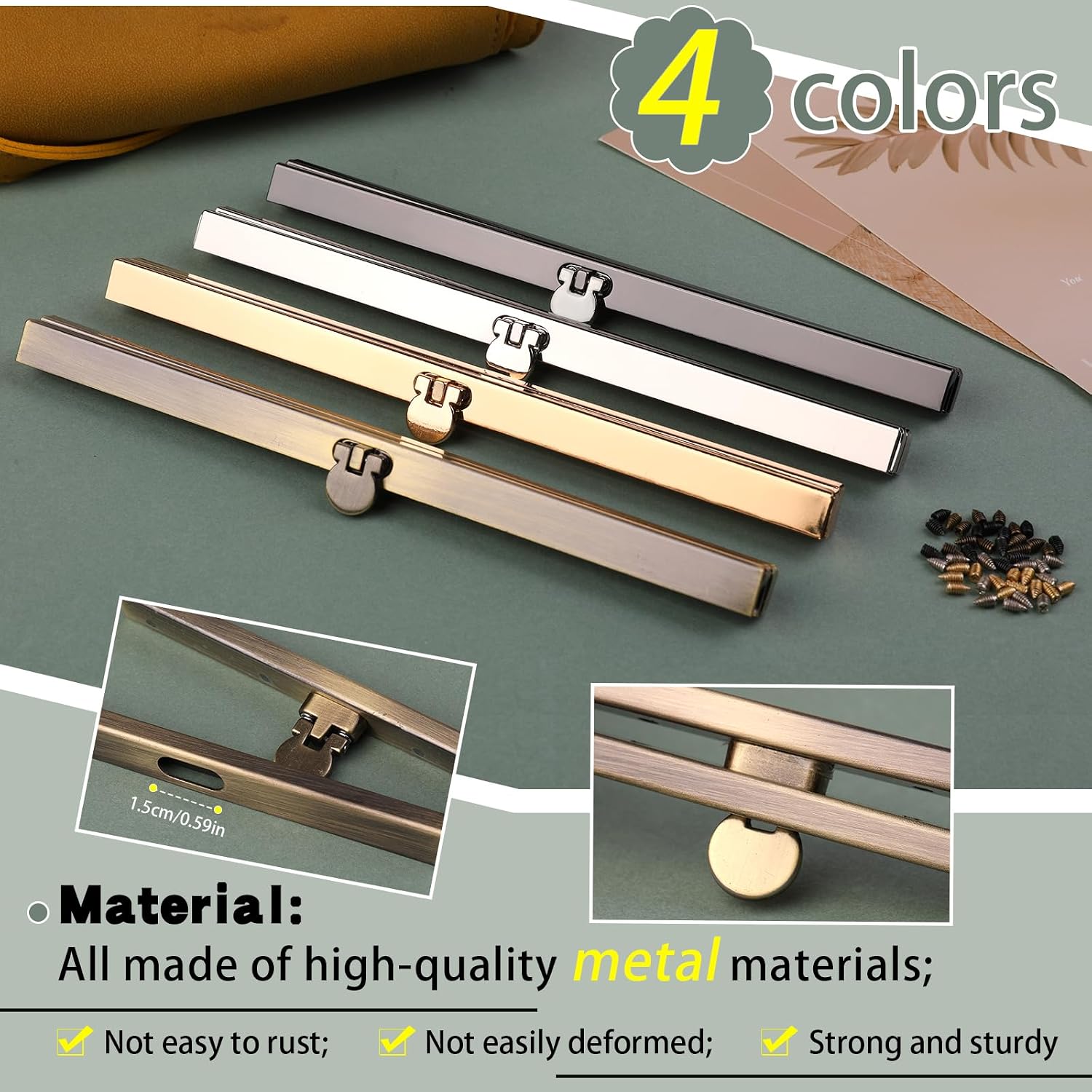 BUTUZE 4 Pieces Bag Clasps, 7.48inch Metal Purse Clasp, Coin Purse Clasp, Flip Lock Wallet Frame, Clutch Frame, Purse Clasp Hardware, Metal Straight Wallet Frame, Purse Making Supplies