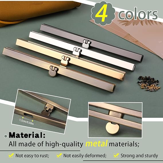 BUTUZE 4 Pieces Bag Clasps, 7.48inch Metal Purse Clasp, Coin Purse Clasp, Flip Lock Wallet Frame, Clutch Frame, Purse Clasp Hardware, Metal Straight Wallet Frame, Purse Making Supplies