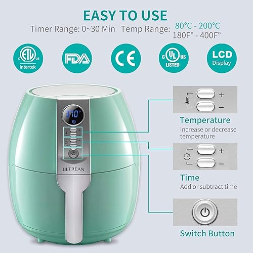 Miniatura 3 de Ultrean Freidora de aire 42 cuartos 4 litros freidora eléctrica de aire caliente horno sin aceite con pantalla digital LCD y olla antiadherente