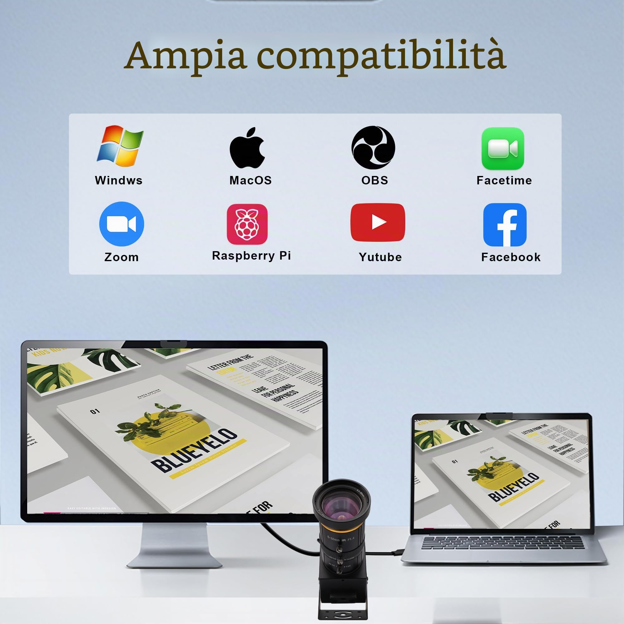 Svpro Fotocamera USB 4K 60fps HDMI Zoom Manuale Streaming Webcam 3.0 Esterna per Computer con CS Mount 5-50 mm Teleobiettivo Zoom Microscopia Telecamera Industriale per Laptop, Monitor, TV
