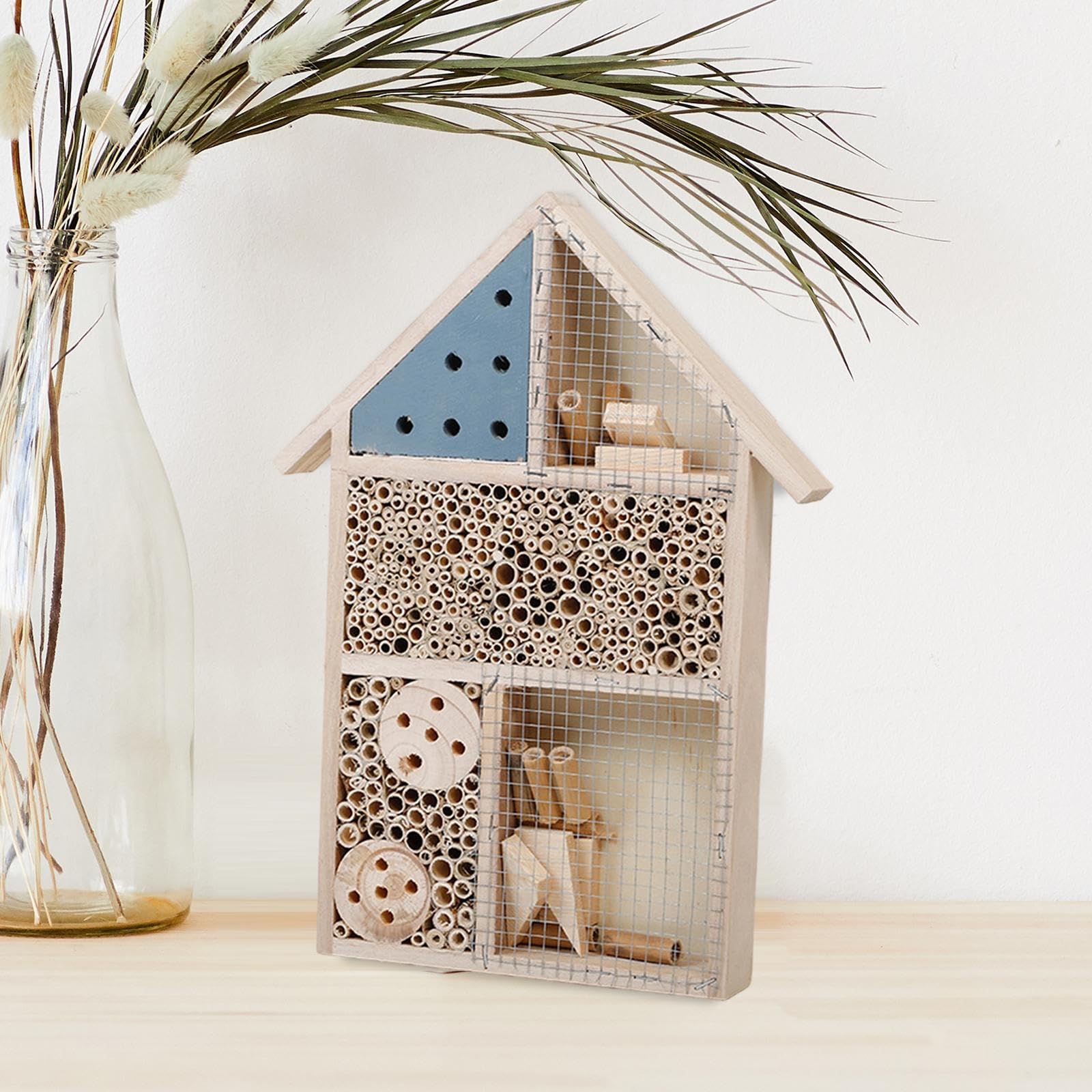 Rifugio per E Farfalle in Legno Hotel per Insetti Casetta da Appendere Protezione dagli Agenti Atmosferici Decorazione da Giardino, Blu, 25x4x35cm