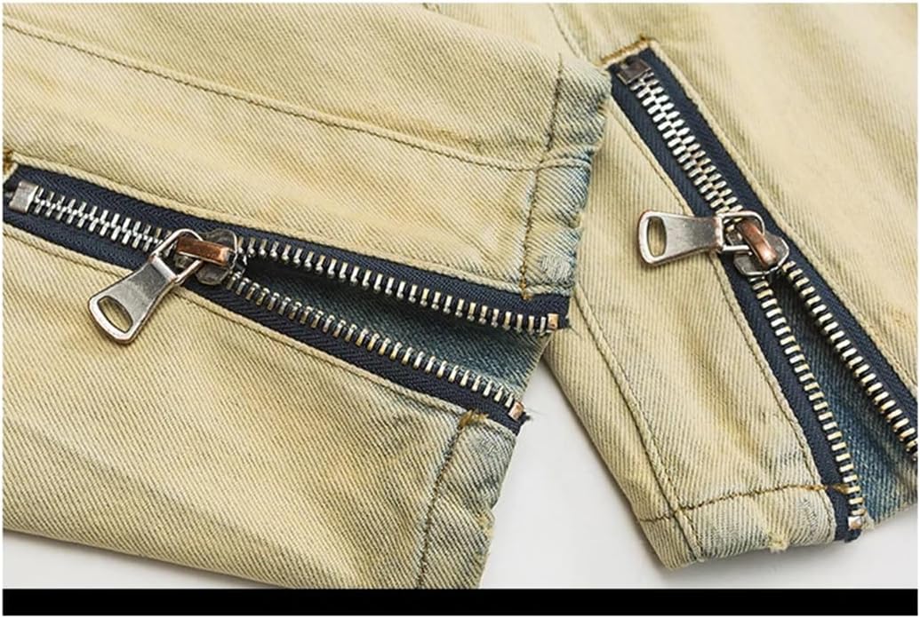 Men's Spring Vintage Washed Denim Jacket Distressed Zipper Sleeves Oversized Motorcycle Coats Trucker Jacket