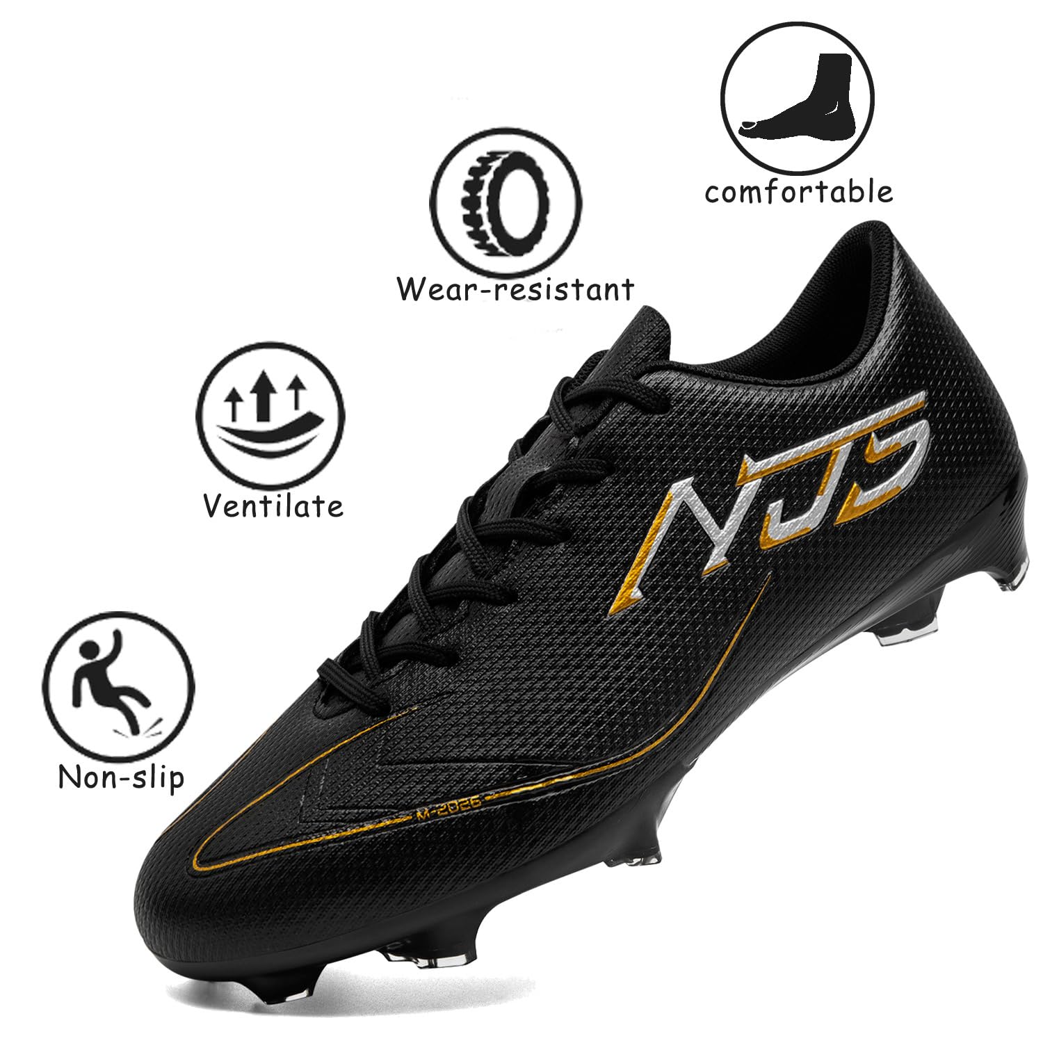 Chaussures de Football Homme Spike Crampons Adolescents Professionnel Antidérapant Chaussures de Foot Adultes Athlétisme Entrainement Chaussures de Sport