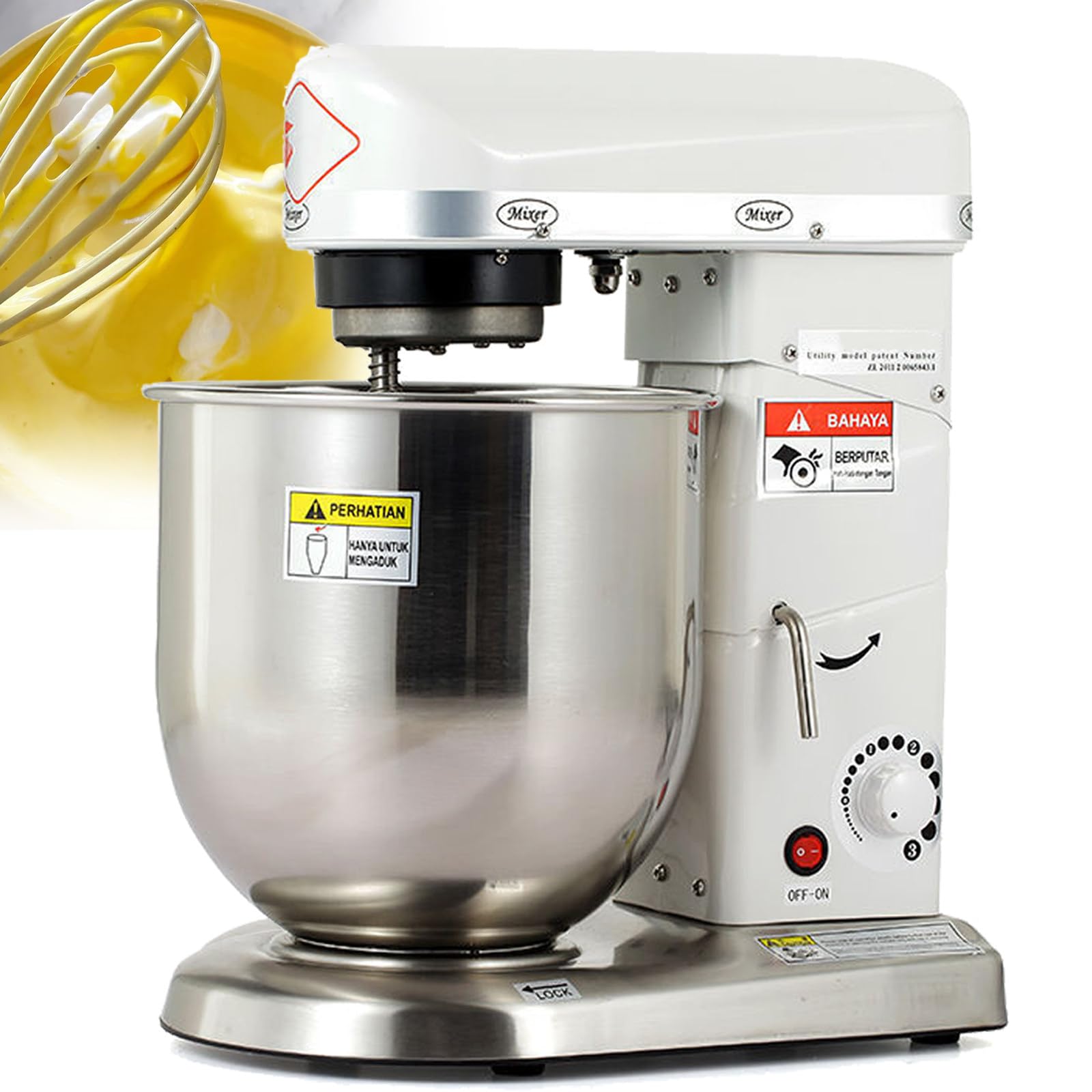 Planetaria Commerciale 3 in 1, Miscelatore Multifunzione in Acciaio Inossidabile 5L/7L/10L per Pizzeria e Panificio, Impastatrice Elettrica a 3 velocità per Pane e Dolci 10L