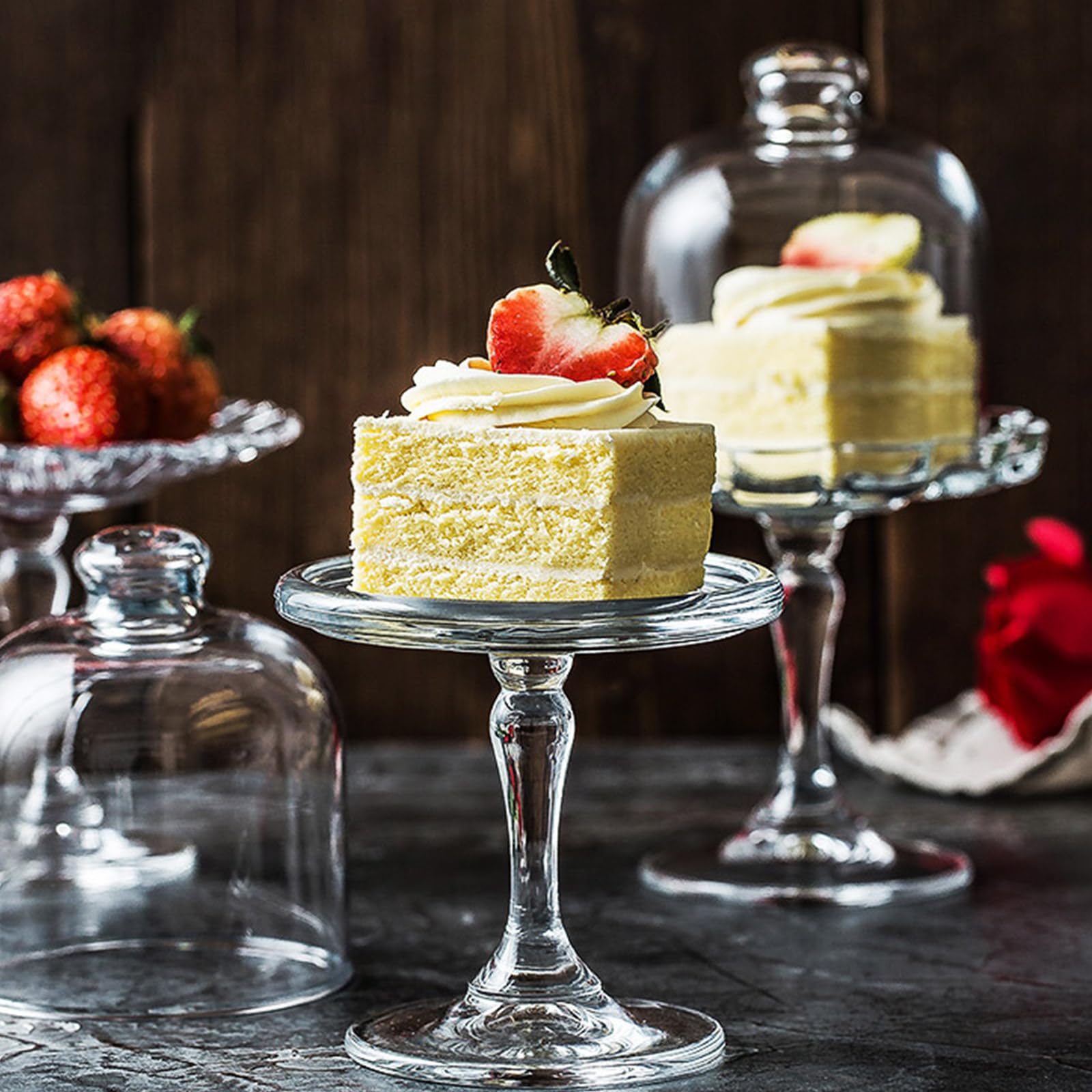 Klarglas-Serviertablett mit Kuppeldeckel, Dessertdisplay mit Fuß für Süßigkeiten, Süßigkeiten, elegante Dekoration für besondere Anlässe und Partys