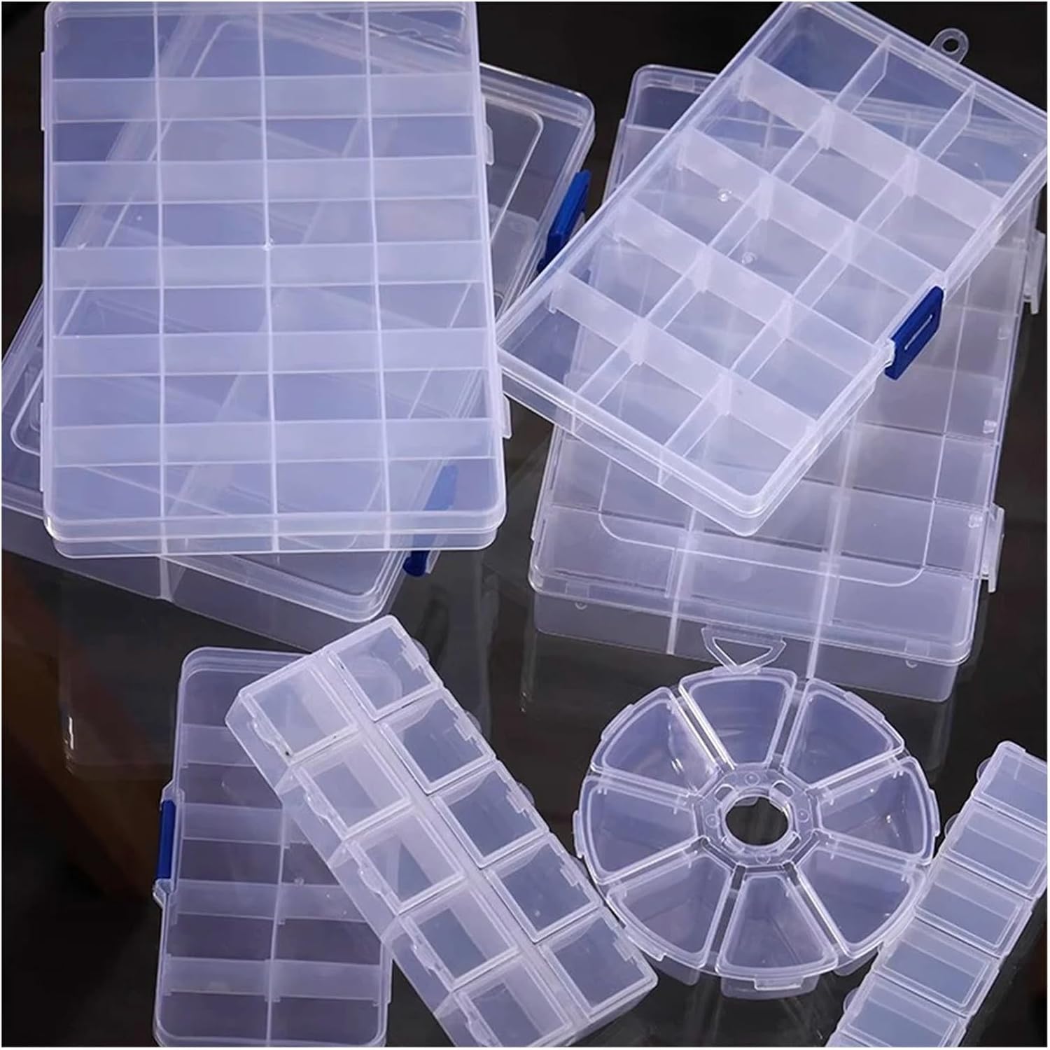 8 Styles Multi Grids Plastic Box Storage Compartment Jewelry Organizer PP Transparent Screw Show(Style-05)