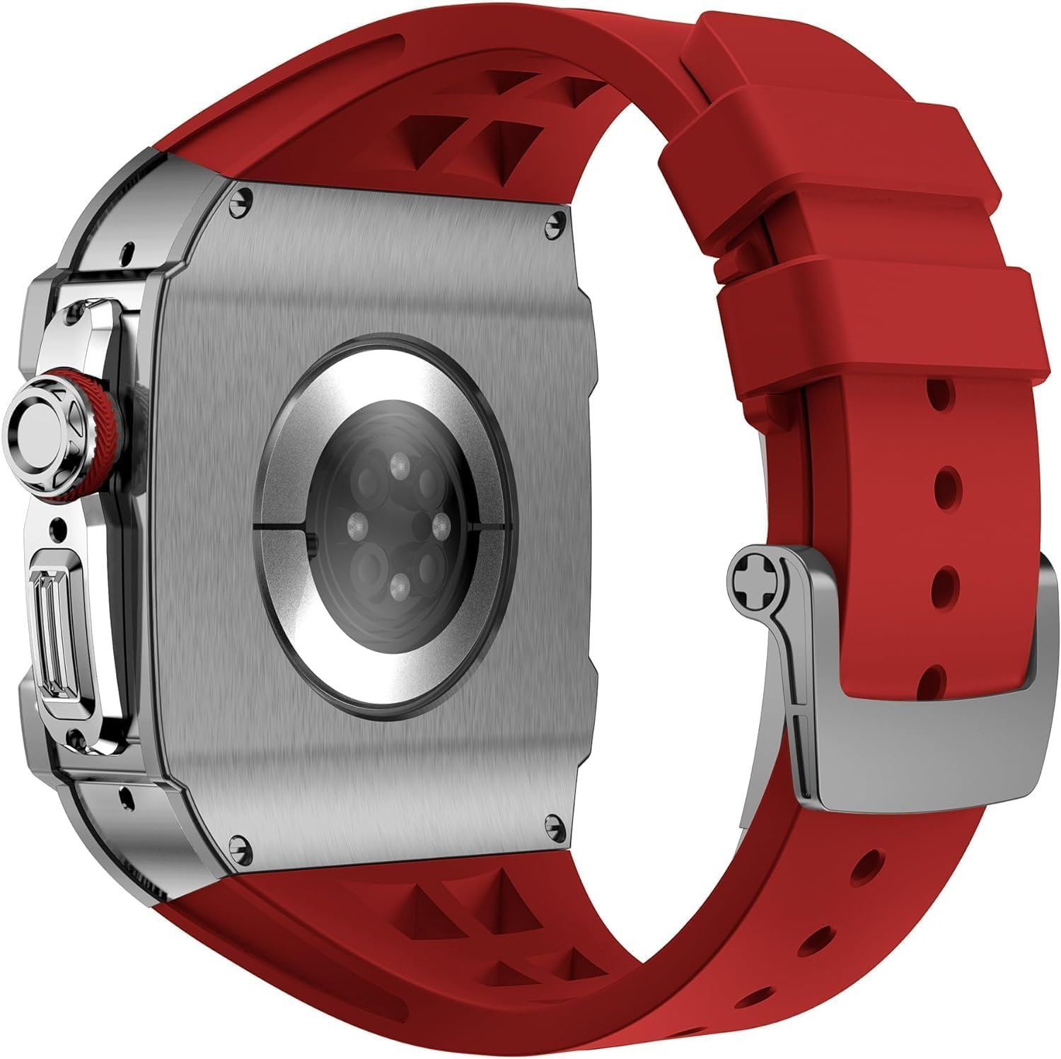 INFRI Stainless Steel Watch Case Rubber Band Mod Kit，For Apple Watch 44mm 45mm，Metal Watch Case Sport Breathable Strap，For Iwatch Series 8/7/6/5/4/SE Replacement Accessories