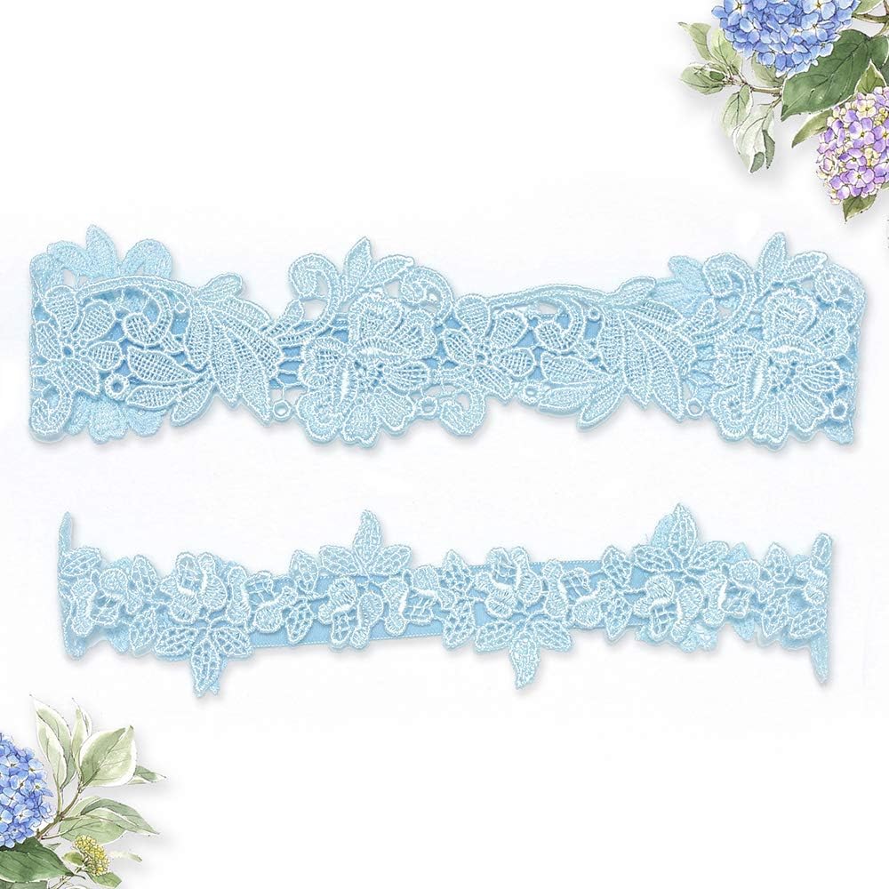 Wedding Garters for Bride Garter Set for Bride Blue Wedding Garter Belts Lace Bridal Garter 2 Piece Plus Size