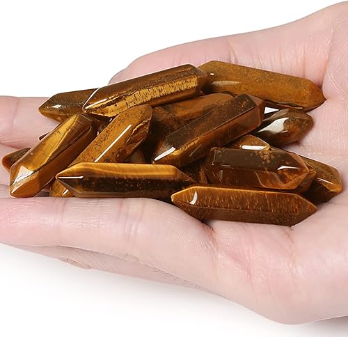 Juego de 10 varitas de cristales curativos de ojo de tigre, piedras pulidas pulidas a granel naturales hexagonales puntiagudas Reiki de equilibrio
