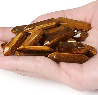 10 PCS Tigers Eye Healing Crystals Wands Polished Tumbled Stones Bulk Natural Hexagonal Pointed Reiki Energy Balancing Meditation Therapy Chakra Wand Set Christmas Gift