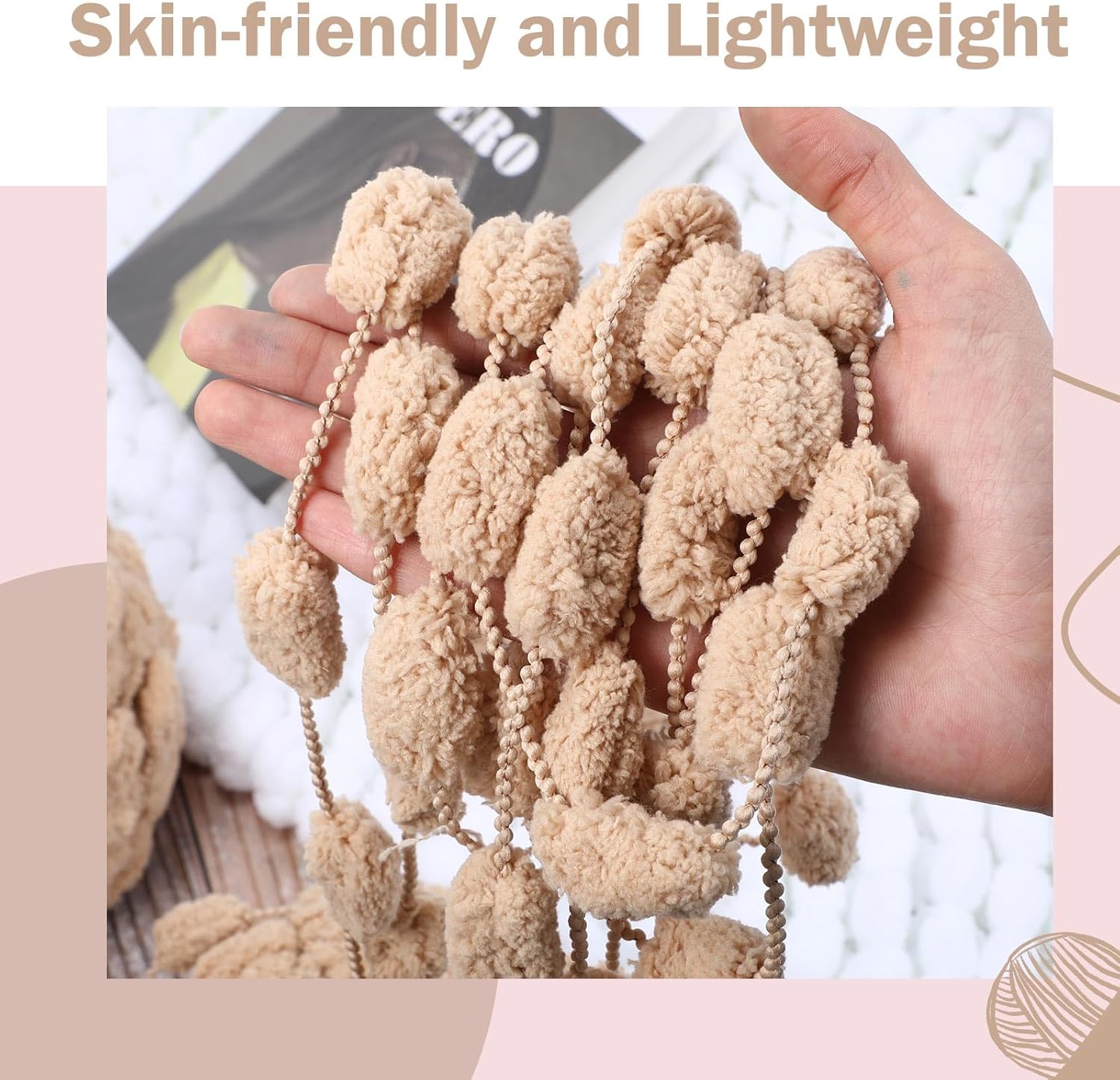 Timgle Winter Gift 8 Skeins Pom Pom Ball Yarn for Hand Knitting Crochet Blanket, Chunky Super Bulky Yarns Polyester for Crochet Soft Warm Mat Pet Nest, 130g/skein(Khaki)