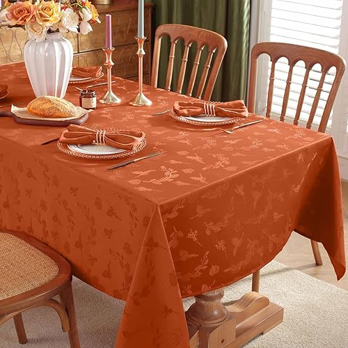 Miniatura 9 de SASTYBALE Mantel rectangular de jacquard de Acción de Gracias, de 60 x 84 pulgadas, resistente a las manchas, impermeable, con hojas de otoño y cono