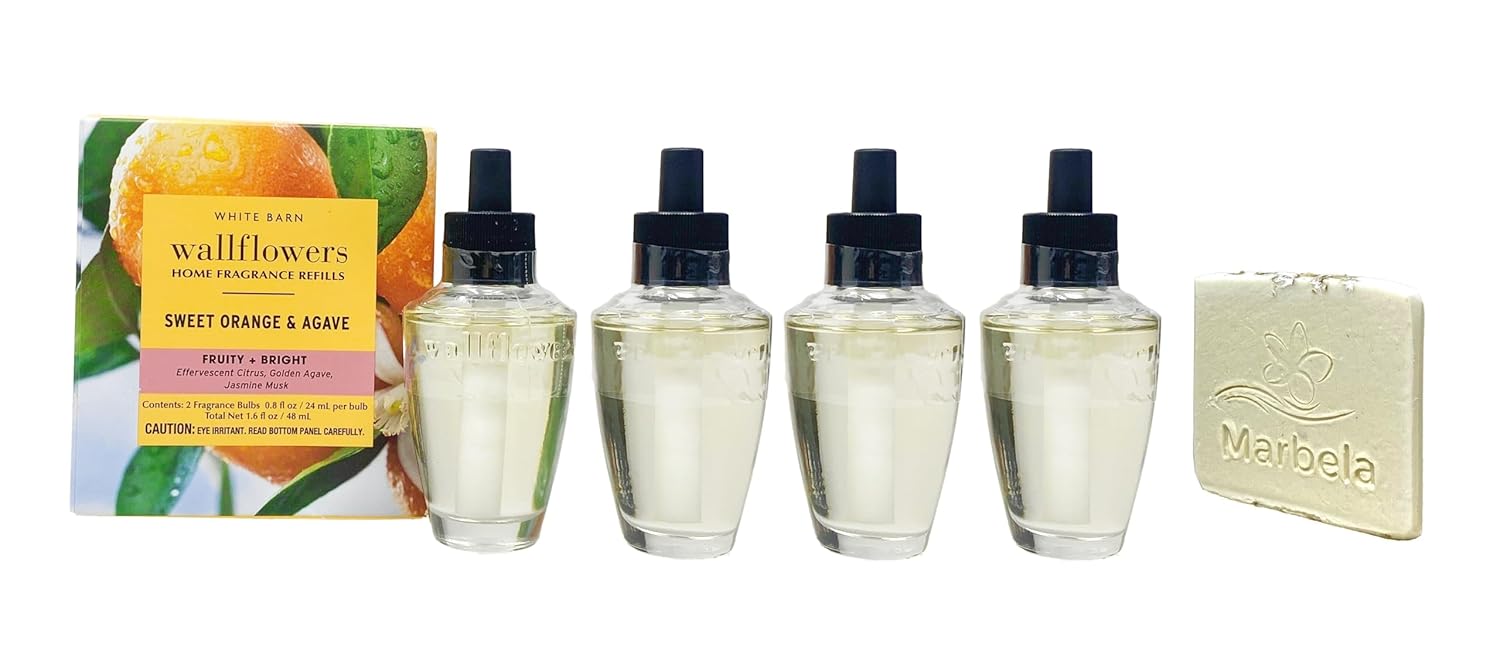 Bath & Body Sweet Orange & Agave - 4 Wallflowers Home Fragrance Refill with a Marbela Natural Oats Sample Soap.
