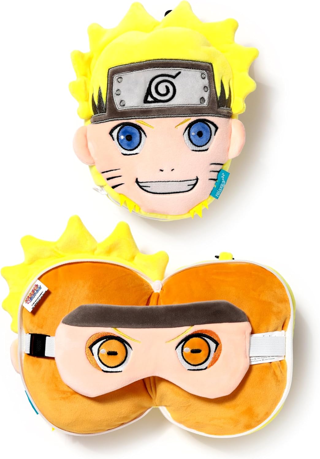 Relaxeazzz Naruto Plush Travel Pillow & Eye Mask – Sleep Eye Mask Masks – Kids Travel Accessories for Sleeping Airplane – Flight Plane Neck Pillow Pillows