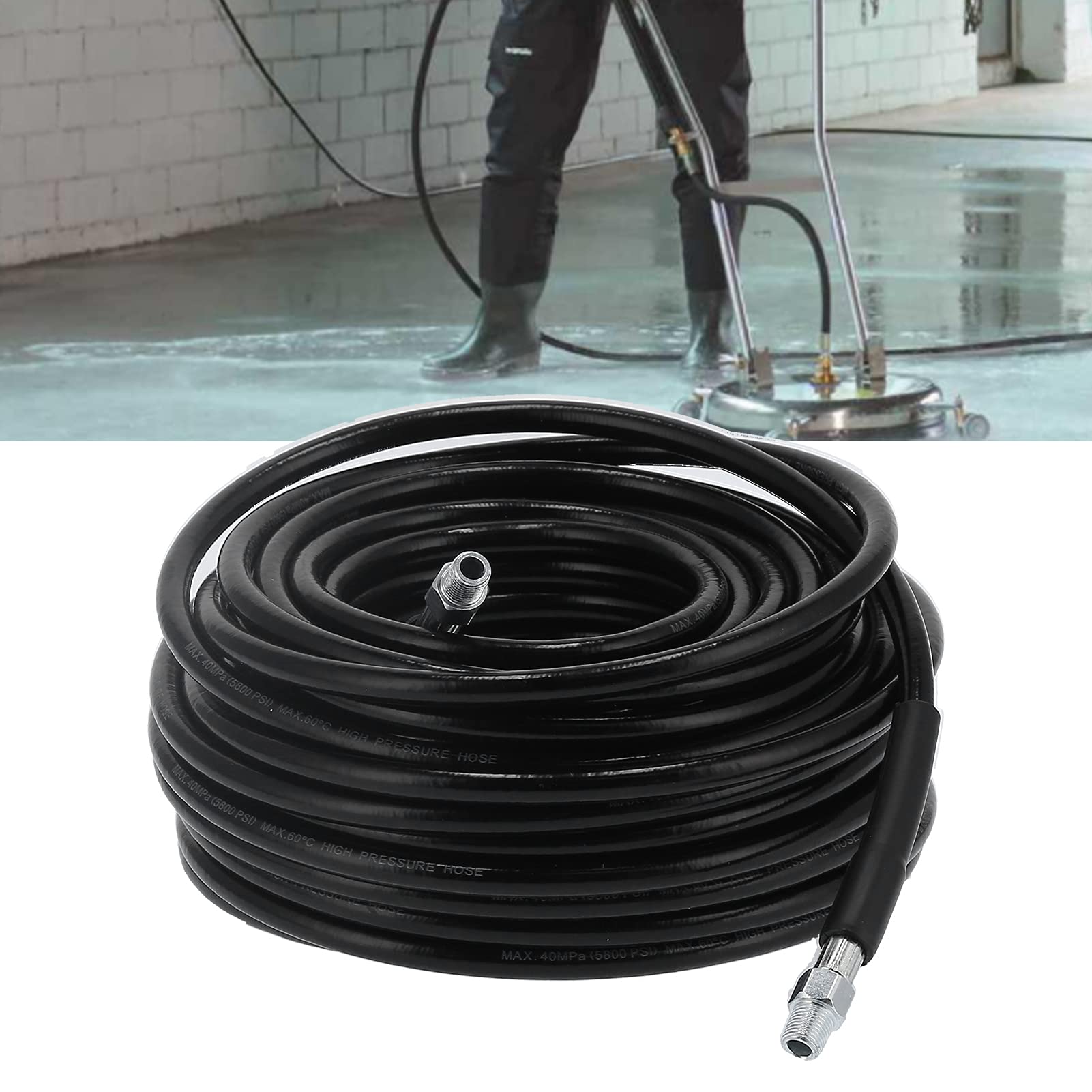 Manguera de limpieza de tuberías de 30 m, supresión de alta presión, alcantarillado de 30 metros, cargador de desagüe R con boquilla de 5800 psi, juego de 1 cepillo de 4 pulgadas para agua fría y