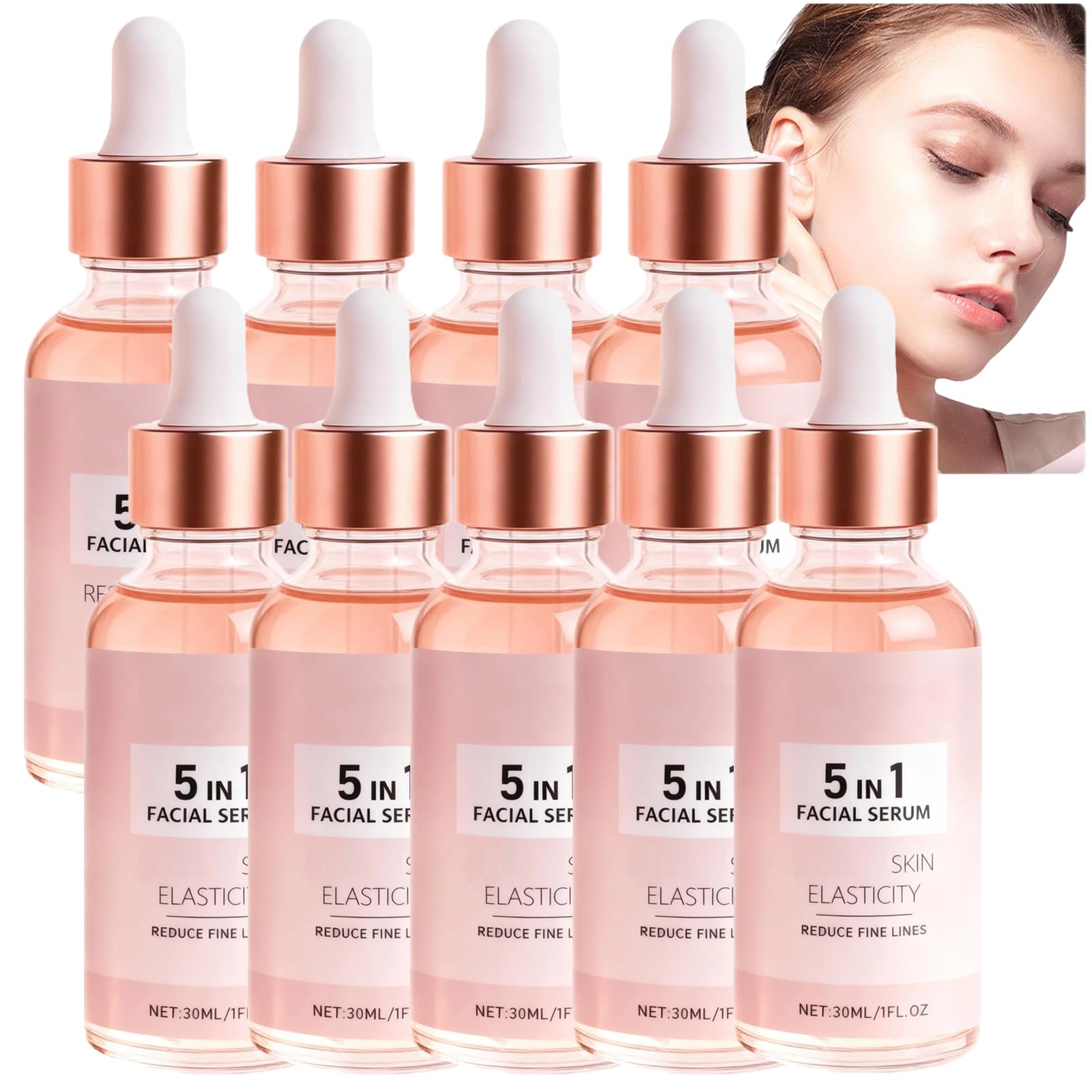 Siero viso anti-età 5 in 1, siero rassodante antirughe per migliorare l'elasticità della pelle, ridurre linee sottili e rughe, schiarire le macchie scure e idratare la pelle spenta (9PCS)
