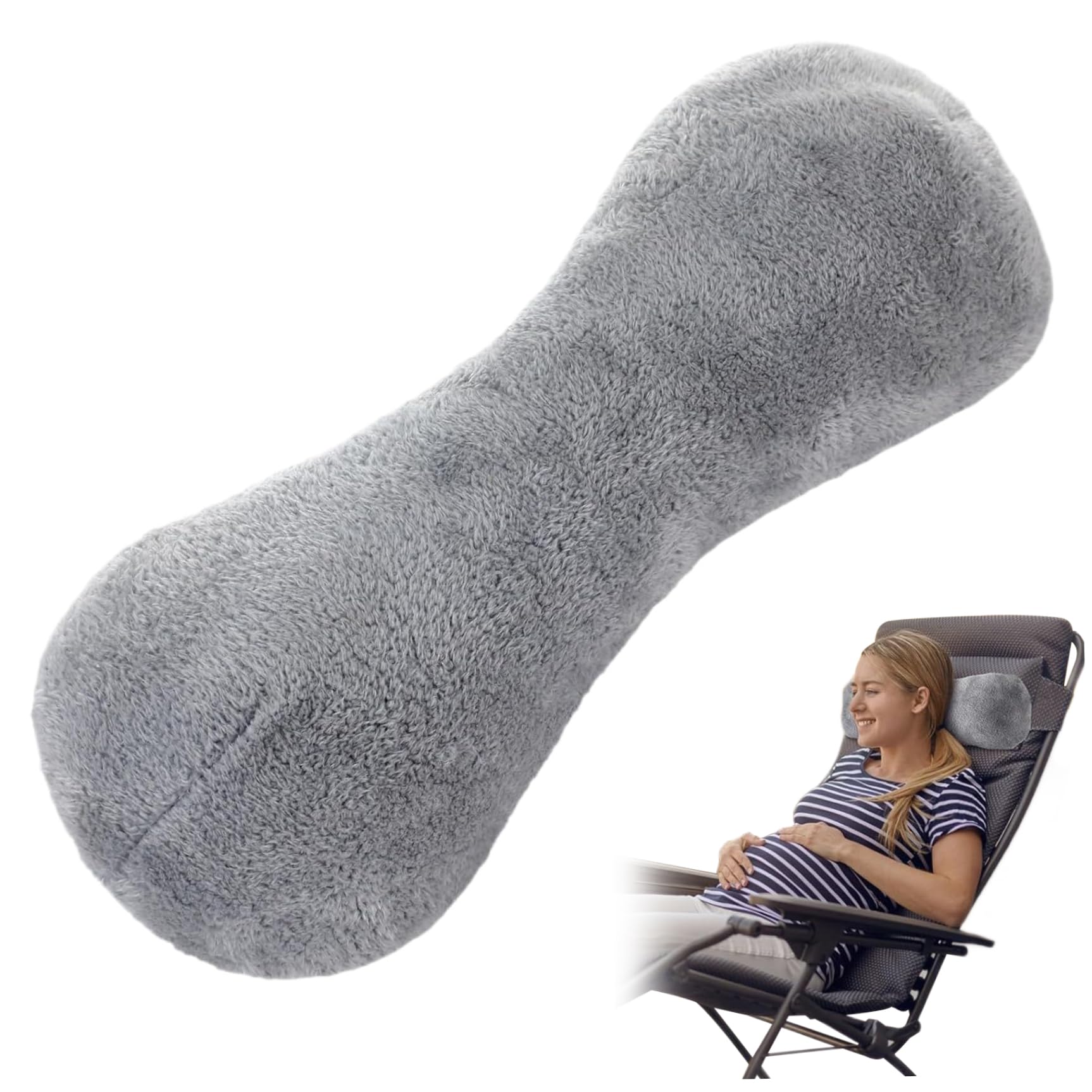 Oreiller cervical en os gris avec sangle réglable pour fauteuil et voyage