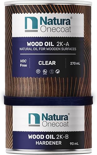 Natura Onecoat, Aceite de madera de 2 componentes, 12.2fl oz (12.17 fl. oz), fácil de aplicar, muy poco olor, superficies de madera, muebles, se