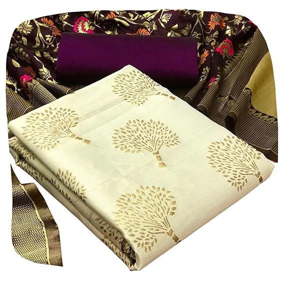 Women's Banarasi Silk Unstitched Salwar Suit Dress Material With Dupatta