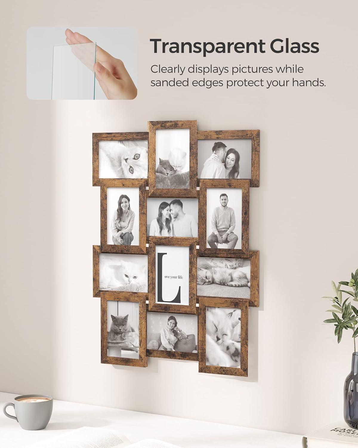 SONGMICS Collage Picture Frames, 4x6 for Wall Decor, Multi Family Photo for Gallery Decor, Hanging Display, Set of 12, Rustic Brown URPF026X01 - Image 5