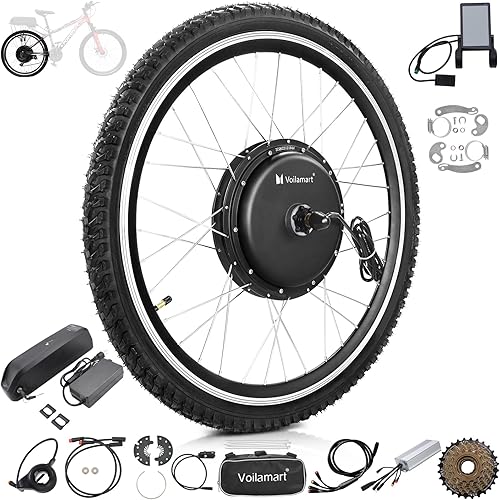 Voilamart 26" Waterproof Electric Bicycle Hub Motor Wheel Conversion Kit 48V 1200W with LCD Display Meter IP65